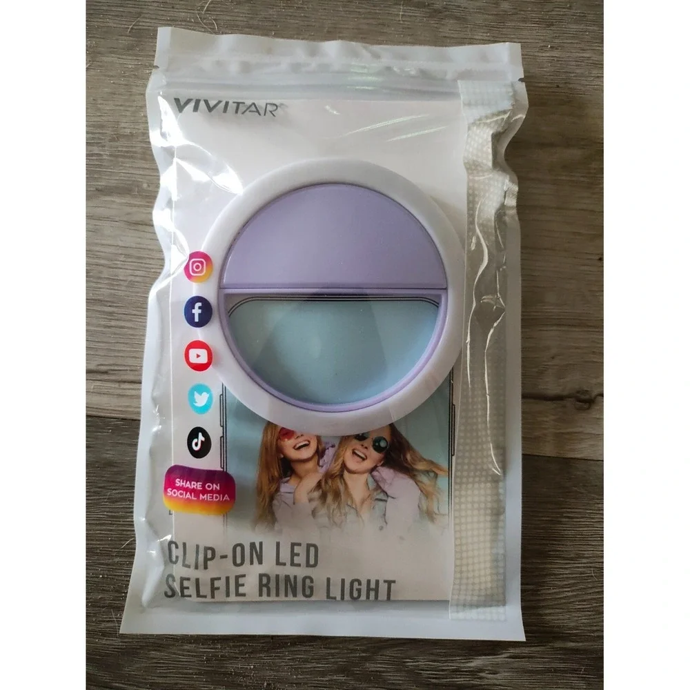 Vivitar‎ Clip On LED Selfie Ring Light with USB Charger White/Purple